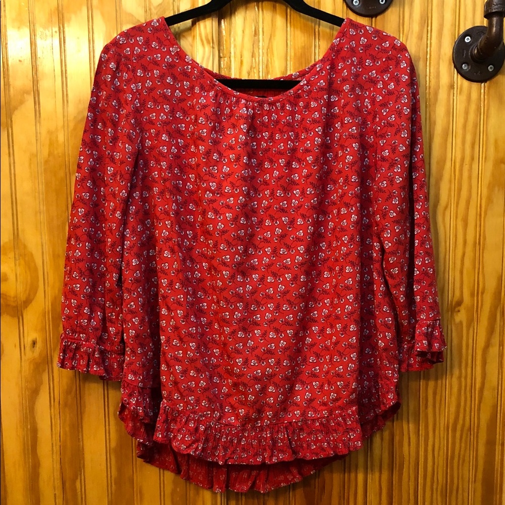 Gap Medium Red Blouse w/ Small Flowers!
